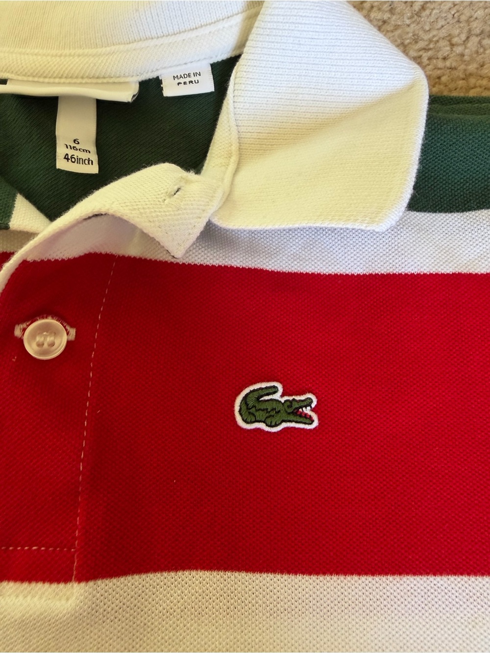 Lacoste Boys' Multicolor Stripe Polo - Red Green Yellow Navy White - Picture 5 of 5
